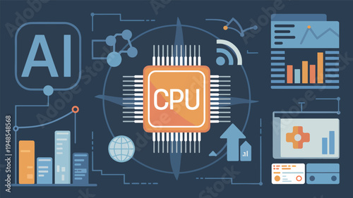 Central processing unit with AI and data analysis artificial intelligence