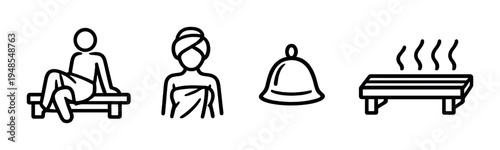 Sauna and spa icons showing relaxation items on dark background