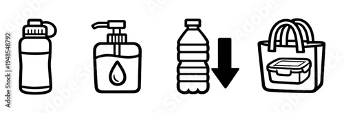 Reusable bottle and soap dispenser with tote and arrow