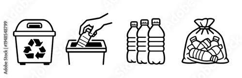 Recycling bin and hand depositing plastic bottles with bag