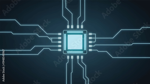 Glowing blue circuit board lines on a dark background, technology, computer chip, microchip, electronic