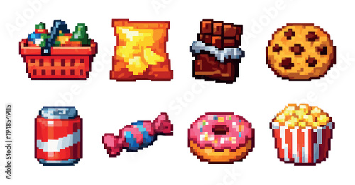 Assorted snack icons arranged in grid on neutral background