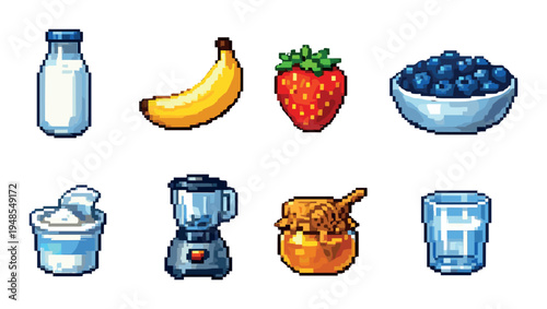 Fruit and kitchen icons arranged on neutral background