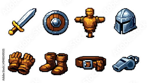 Equipment and gear icons displayed in grid on neutral background
