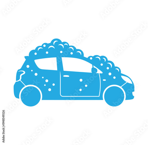 Blue car covered in soap suds being washed cleaning service