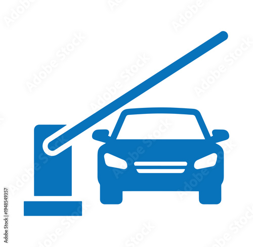 blue car passing through a toll gate barrier system