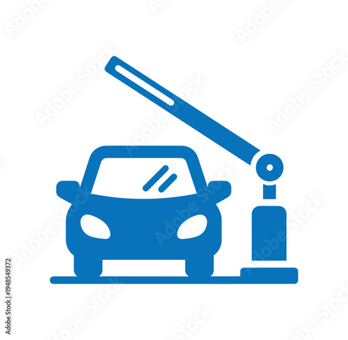blue car with gas pump nozzle filling gasoline fuel tank at station