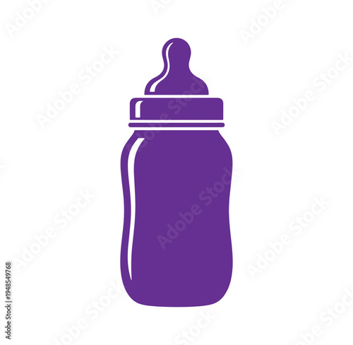 Purple baby bottle with nipple isolated on white background