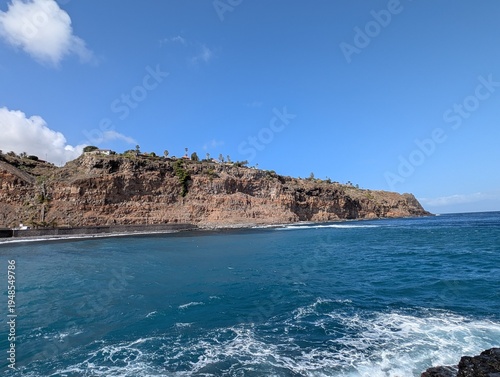 Spectacular View of Cliffs and Blue Atlantic Ocean Waters in San Sebastián de La Gomera