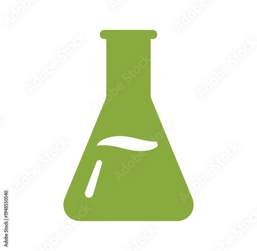 Green conical laboratory flask with liquid inside  science equipment