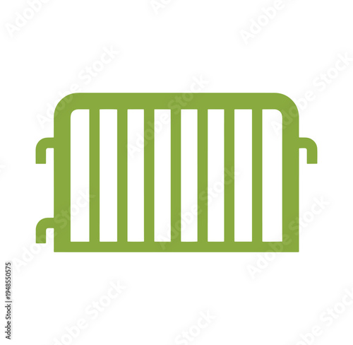 Green metal gate with vertical bars and rounded edges for access control and security