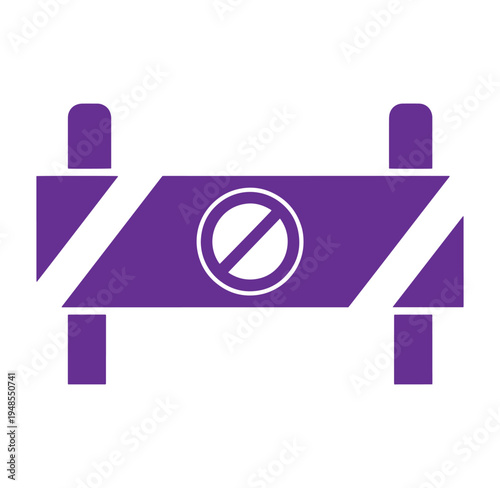 Purple road block sign with a prohibition symbol on white background