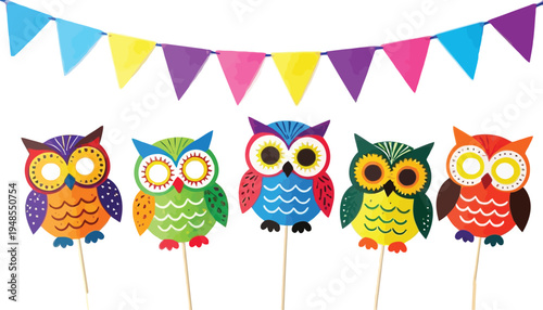 Bengali New Year Masks and Pinwheels — Vibrant Pohela Boishakh Celebration Vector