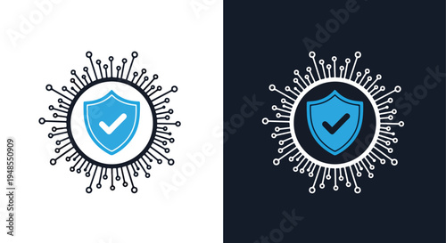Shield security icon set vector blue cyber - Line icon set - Glyph icon - Minimalist, flat icon, outline, glyph, linear, clipart, sticker collection