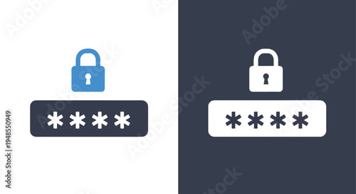 Digital security lock icon set with password stars - Line icon set - Glyph icon - Minimalist, flat icon, outline, glyph, linear, clipart, sticker collection