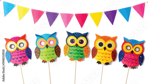 Bengali New Year Masks and Pinwheels — Vibrant Pohela Boishakh Celebration Vector