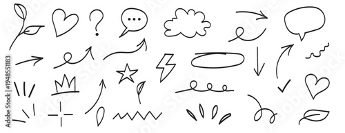 Hand drawn doodle symbol set. Abstract outline sketch vector collection