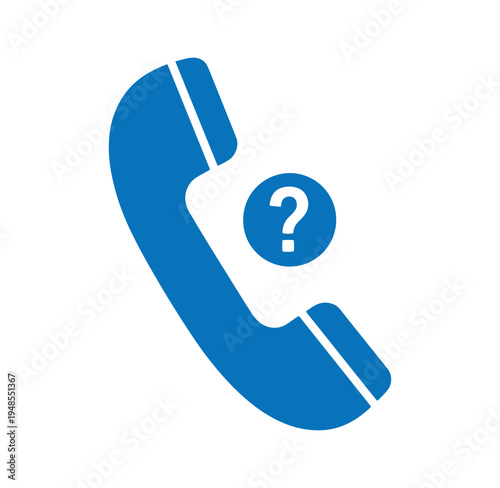 Blue telephone receiver icon with question mark symbol on white background
