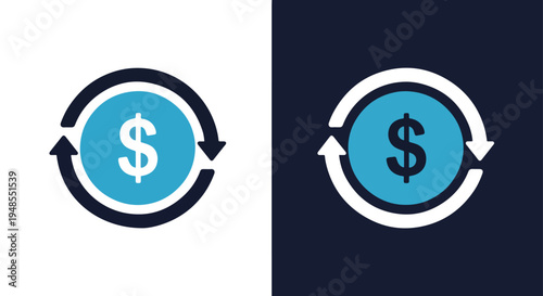 Recurring Revenue Circular Dollar Icon Set - Line icon set - Glyph icon - Minimalist, flat icon, outline, glyph, linear, clipart, sticker collection