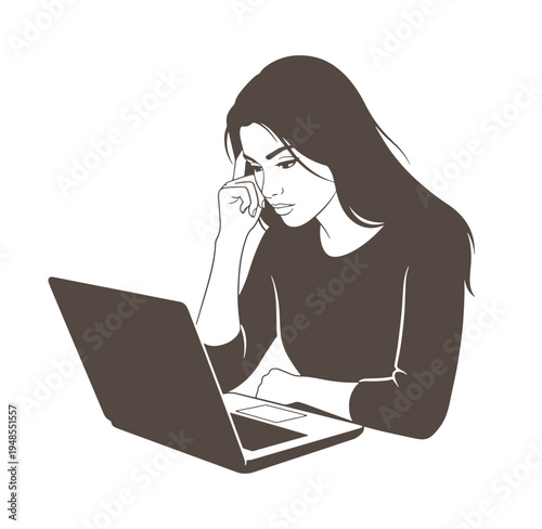 woman sitting with laptop and looking stressed or tired  female using computer
