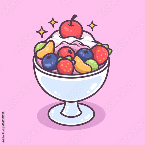 Fruit Sundae Illustration for icon, sticker and other uses.
