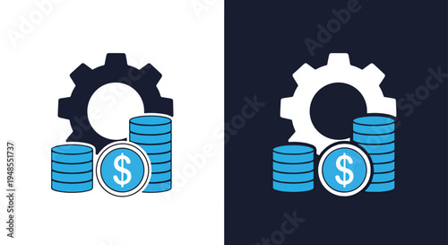 Gear coins finance icon set vector blue - Modern style icon - Glyph icon set - Glyph solid icon - Editable modern style icon