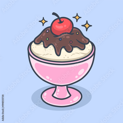 Ice Cream Sundae with Cherry Illustration for icon, sticker and other uses.