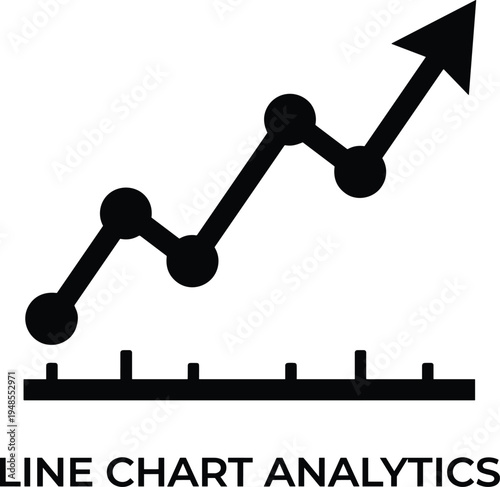 Minimalist black line icon shows a simple graph arrow pointing upward on a dark background to symbolize growth and financial progress success
