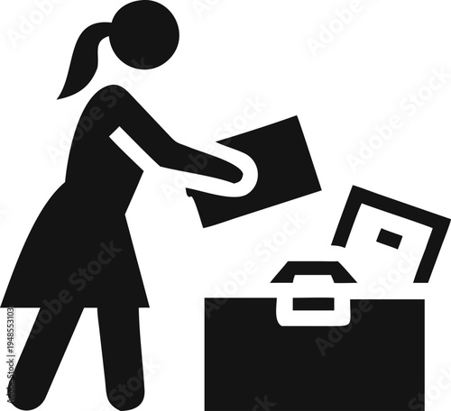 Woman diligently placing business documents into a briefcase for secure storage or transport