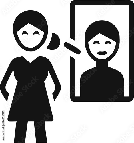 Woman Engaging in Self Talk with Her Reflection, Promoting Mental Well being