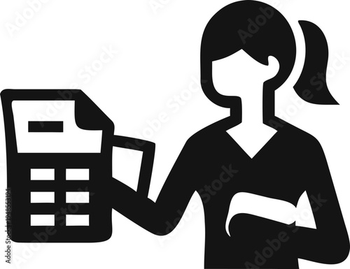 Woman holds a calculator and a financial document for accounting or budget management