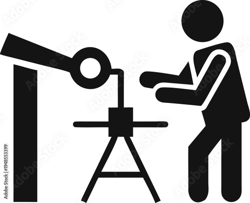 Worker operating industrial equipment to secure an object for precise processing and manufacturing