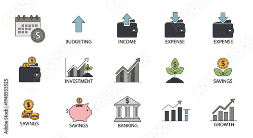 Financial Management and Money Concepts Icon Set