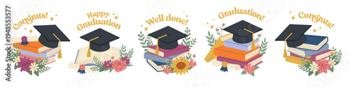 Graduation Cap On Books Banner Set