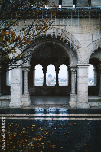 Parliament View Through Historic Arcade