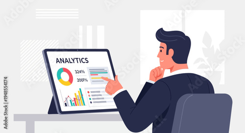 Man analyzing data on a tablet screen