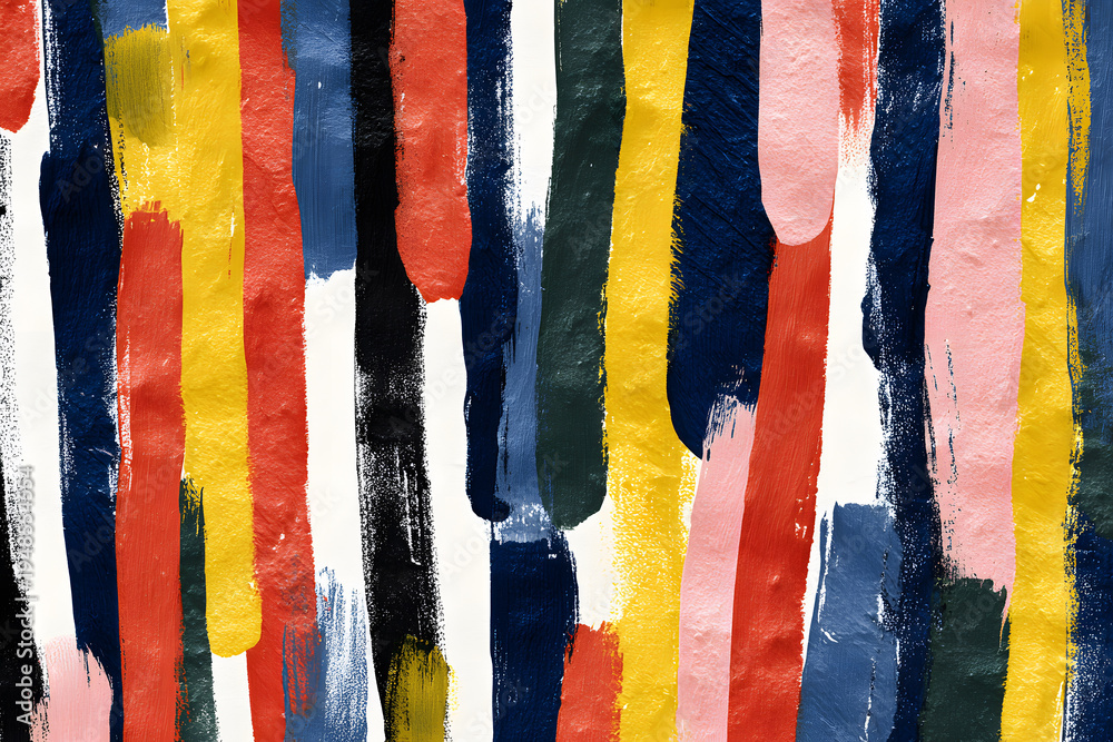 Naklejka premium Colorful abstract painting with vertical stripes in various colors and patterns on a white background
