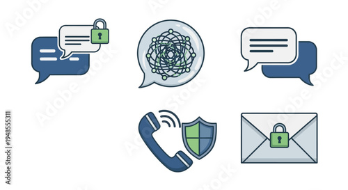 Secure Communication Icons with Lock Symbols.