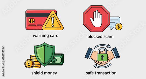 Credit Card Security Icons Warning Protection.