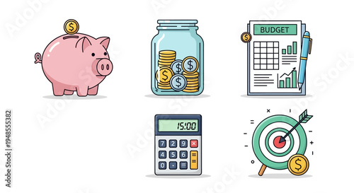 Financial Planning and Savings Icons Set.