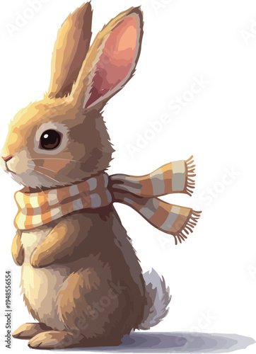 Adorable Bunny Rabbit in a Cozy Scarf Warm Tones Illustration