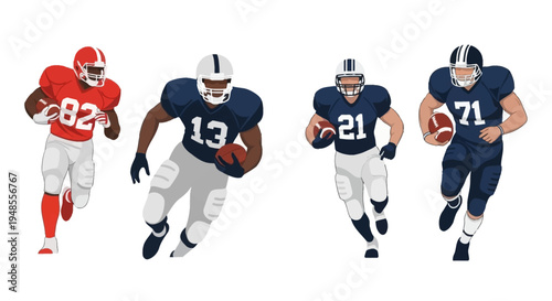 Dynamic American Football Players in Action: A set of male athletes running with the ball, showcasing the intensity and excitement of the sport.