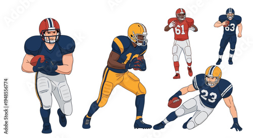 Diverse Group of American Football Players in Action, Ready for the Game