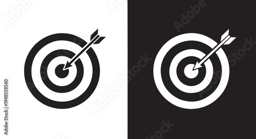 Target Icon Set: Bullseye Hit - Line and glyph solid icon and logo templete - Blue icon set - Minimalist, flat icon