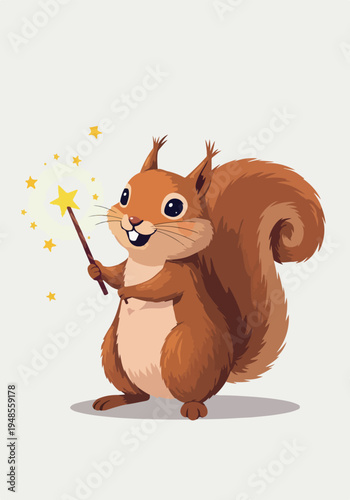 Chubby Squirrel With Star Wand Casting Magic Sparkles Pixel Art