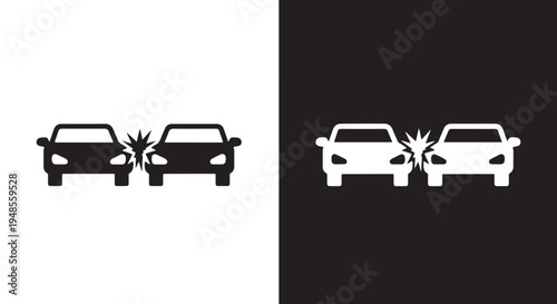 Car Crash Icons: Accident Collision - Modern style icon - Glyph icon set - Glyph solid icon - Editable modern style icon
