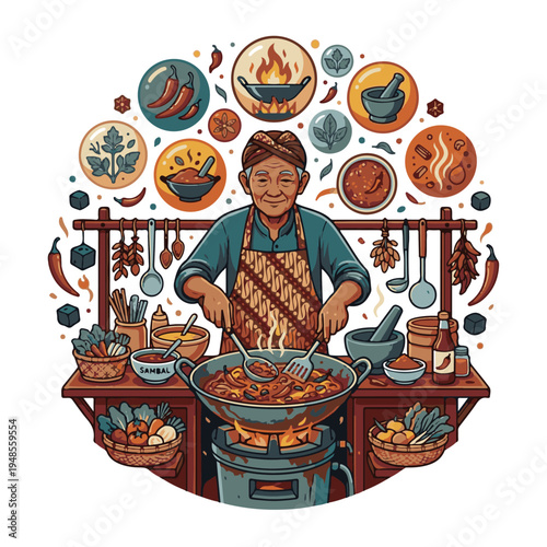 Traditional Street Food Vendor Preparing Authentic Spicy Local Dish