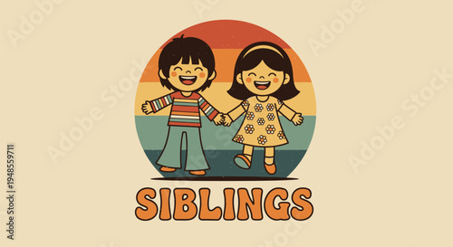 Two children holding hands smiling.