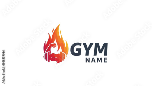 Fitness Gym Logo Design with Flame.