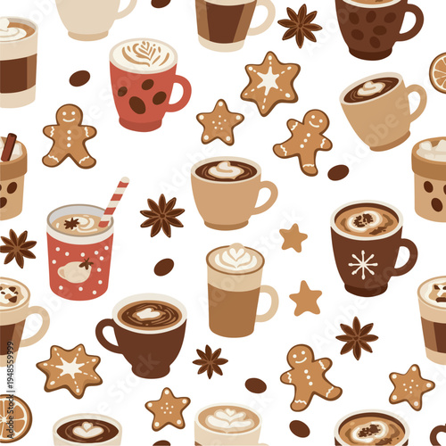 Cozy Coffee and Gingerbread Pattern Flat Design Vector